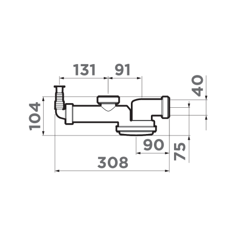 Компактный сифон с гидрозатвором S-01, для одночашевой мойки