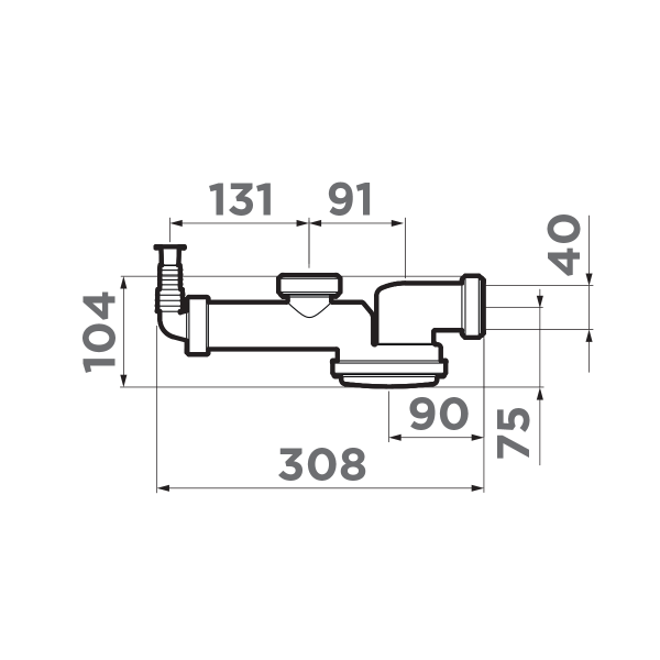 Компактный сифон с гидрозатвором S-01, для одночашевой мойки