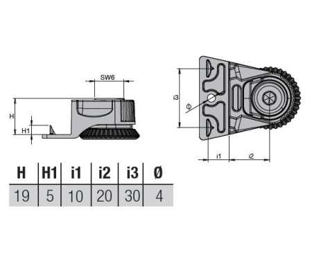 Опора регулируемая с шипами, регулировка 19мм, Permo/250
