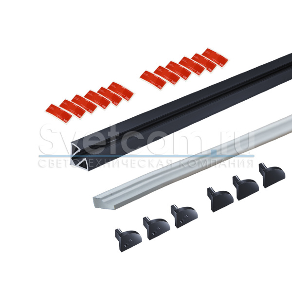 Профиль накладной угловой 12х12х3000мм, лента ≤5мм, черный (диффузор силик., 3+3 загл.+12 высечек)