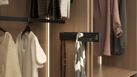 Вешалка для галстуков и ремней, 450мм, D 475 мм, выдвиж, с полкой, черный, Kessebohmer