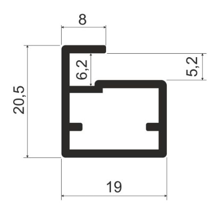 MZ02 Алюминиевый профиль для стекла, 20,5х19мм, L=6000мм, серебро