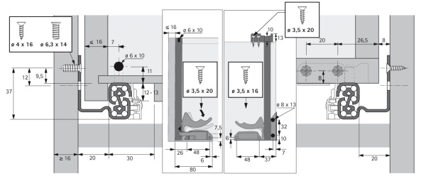 Направляющая Quadro V6 15 Silent System, 15 кг, NL250, полн выдвиж, надвиж монтажа, EB20, левая