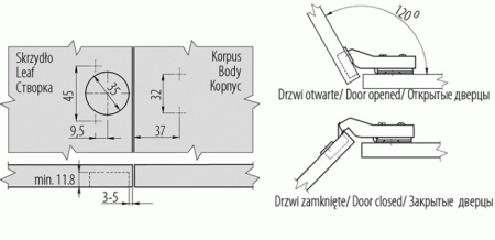 GTV Петля 30*, с планкой 0мм, с доводчиком, БЕЗ еврошурупа, 45мм