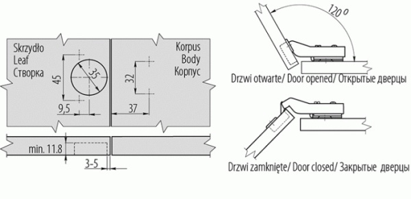 GTV Петля 30*, с планкой 0мм, с доводчиком, БЕЗ еврошурупа, 45мм