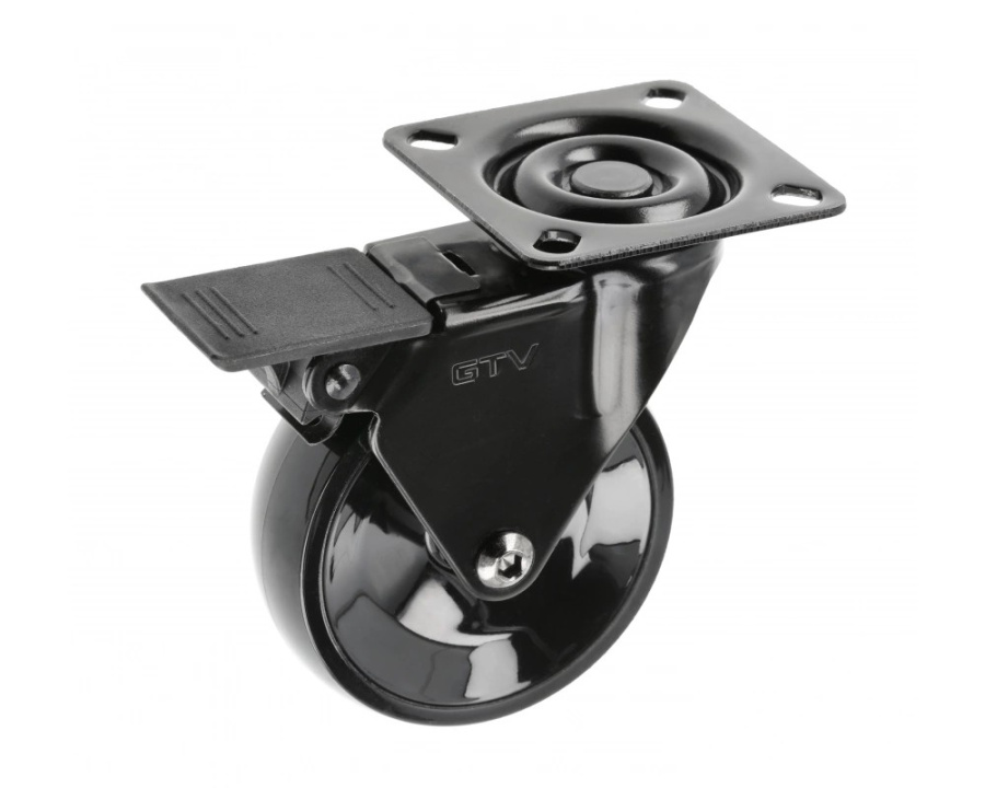 Опора колесная с площадкой, d=75мм, со стопором, черный, 64кг/шт, GTV