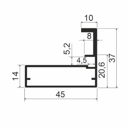 MZ13-01 Алюминиевый профиль-ручка для стекла, 45х37мм, L=2850мм, черный браш