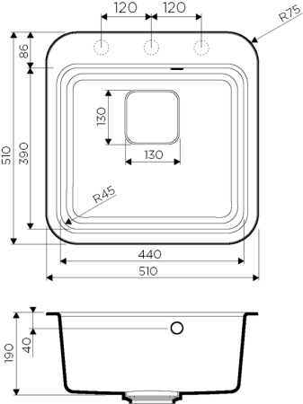 Мойка Tasogare 51-BL, Artgranit/черный