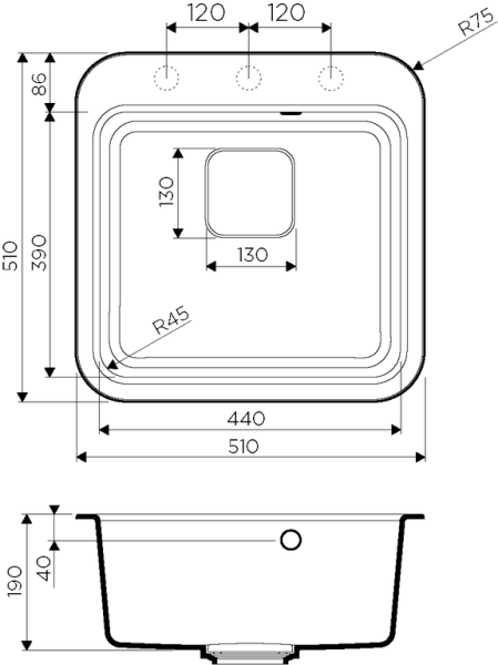 Мойка Tasogare 51-BL, Artgranit/черный