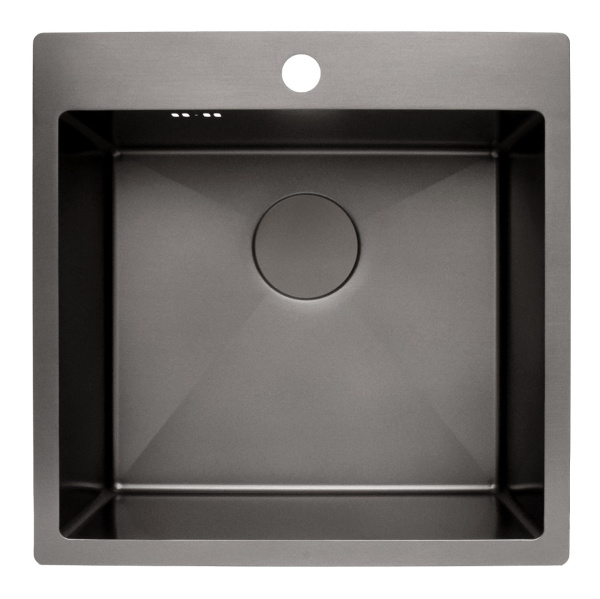 Мойка Онега 50, 500х500х220мм, нержавеющая сталь SUS 304, 1 отверстие, брашированный черный, HISSEN