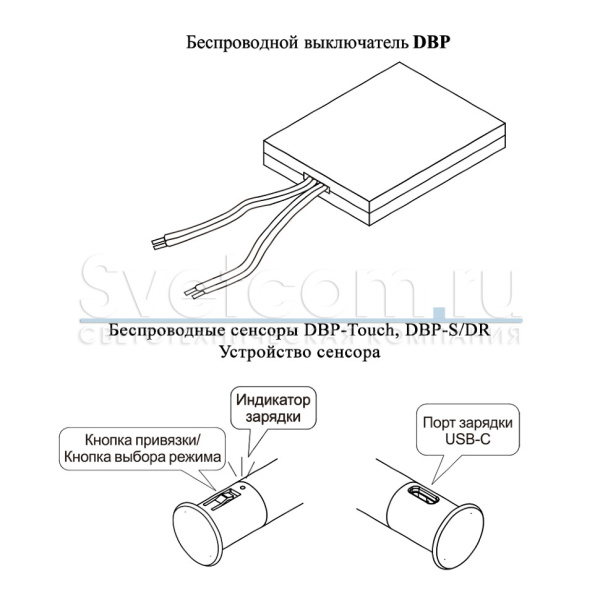 DBP Выключатель, 12-24В/60-100Вт, 35х45х7мм, для работы с сенсорами DBP-Touch и DBP-S/DR, белый
