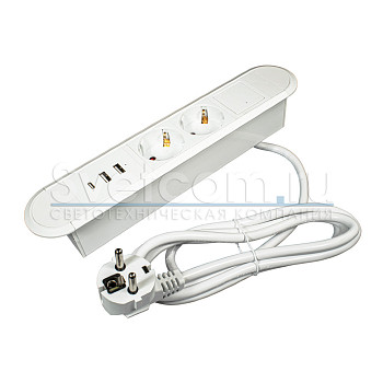 Встраиваемая, 2хEURO+2хUSB A+1хUSB C, белый, кнопка выкл., 272х54х45 мм, алюм./пластик, GLS