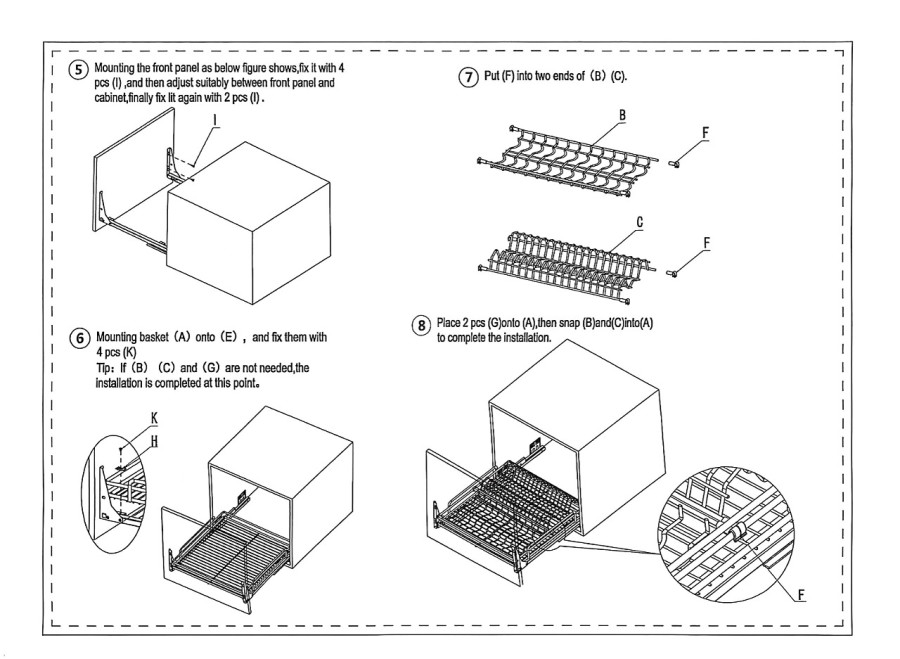 Сушка в нижний шкаф 600мм, скрытые напр. полного выдв. с доводчиком+крепл, хром, HISSEN