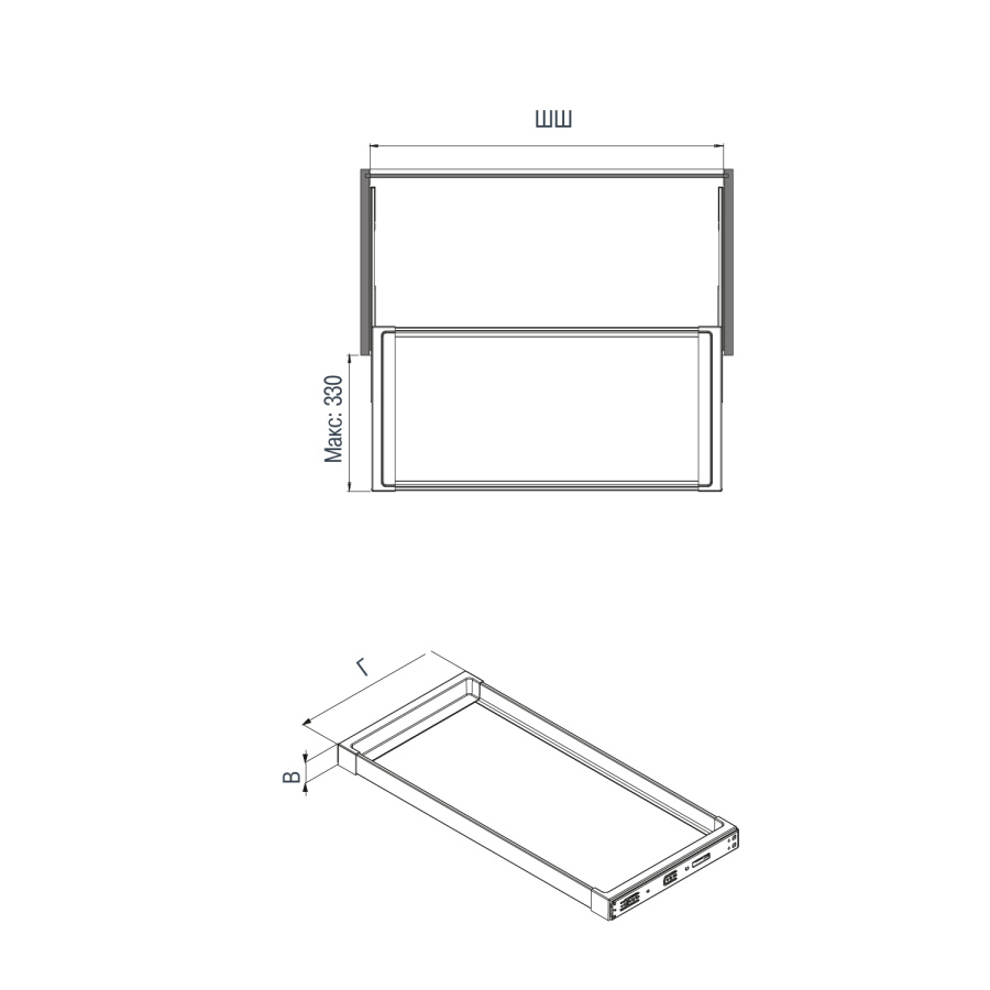Полка выкатная, 560х356х50мм, направляющие полн. выдвижения с амортизатором, антрацит