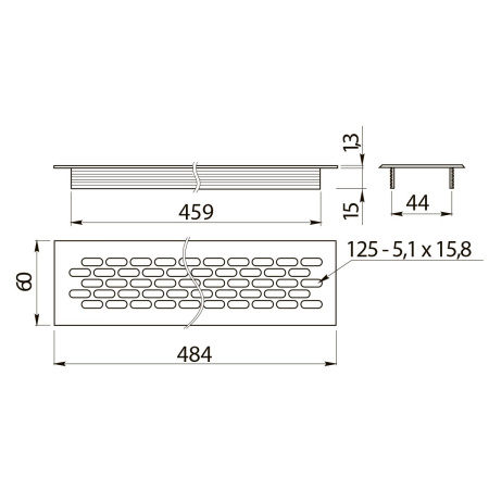 Вентиляционная решетка для цоколя, 484х60мм, алюминий, черный, GTV