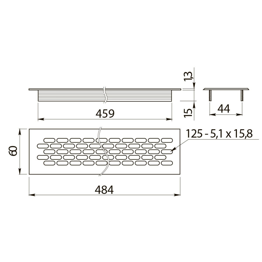Вентиляционная решетка для цоколя, 484х60мм, алюминий, черный, GTV