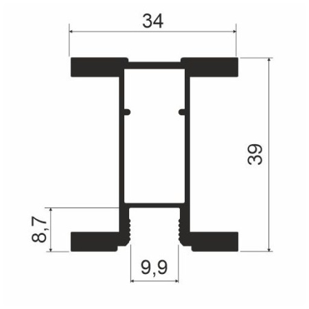 Профиль-ручка Н-образная закрытая L=5400мм, ШИРОКАЯ, черный матовый