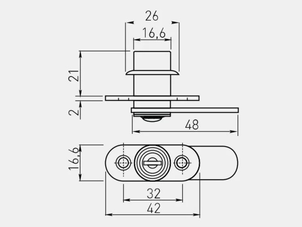 Замок мебельный 201, металлический ключ, хром, GTV