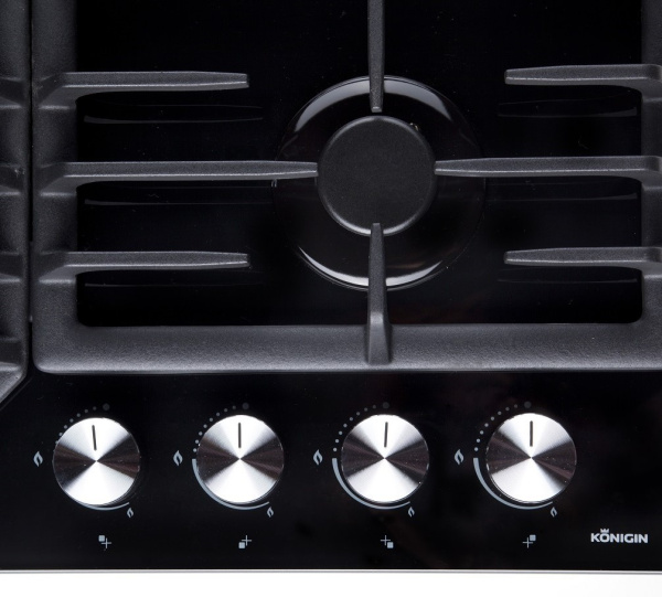 Варочная панель газовая Blaze 604 BKGW, 60см, черное стекло, Konigin