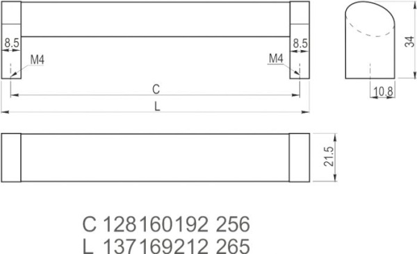 Ручка-скоба, UZ-335, 256мм, металл, инокс