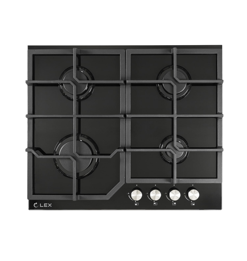 Варочная панель газовая GVG 642 BL, 60см, черное стекло, Lex