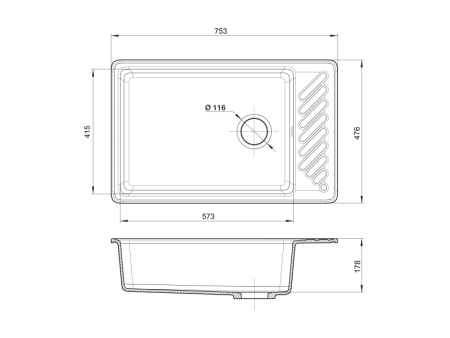 Мойка GranFest QUARZ 51, 753х476 мм, черный (прямоугольная, без сифона)