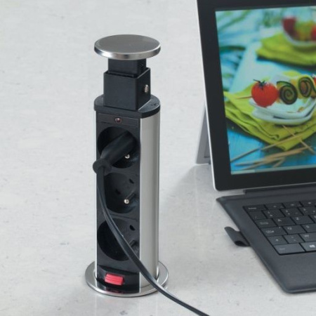 Вертикальная, 3хEURO, Ø 60мм, ручное, пластик, серый, усовое заземл., шнур 1,5м, GTV