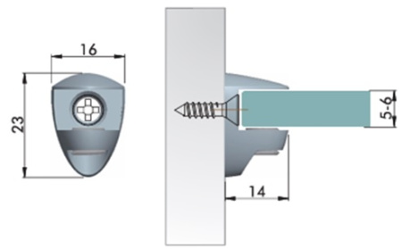 Полкодержатель для стекла 5-6мм, накладной, толщина задней стенки 3мм, никель, "овал", CMF