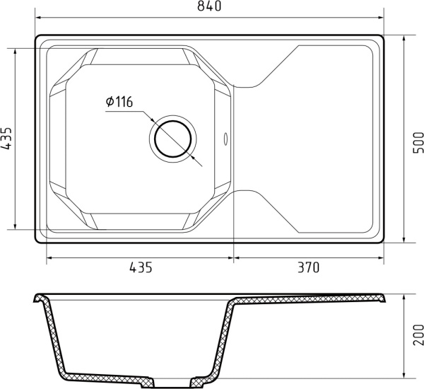 Мойка GranFest UNIQUE U-840L, 840х500 мм, кашемир