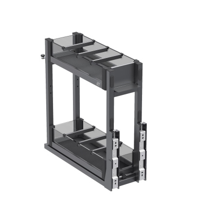 Корзина 150мм, 2 яруса, 108x467x500мм, ниж. дон. крепл., полн. выдв., с доводчиком, антрацит, Jet