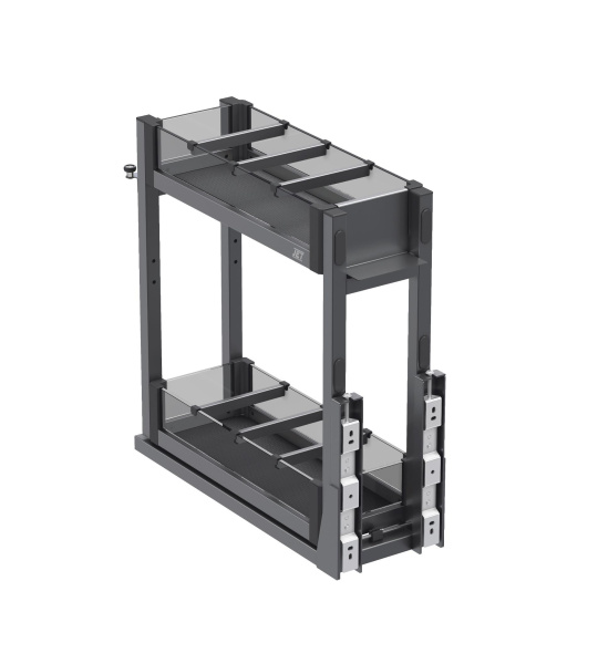 Корзина 150мм, 2 яруса, 108x467x500мм, ниж. дон. крепл., полн. выдв., с доводчиком, антрацит, Jet