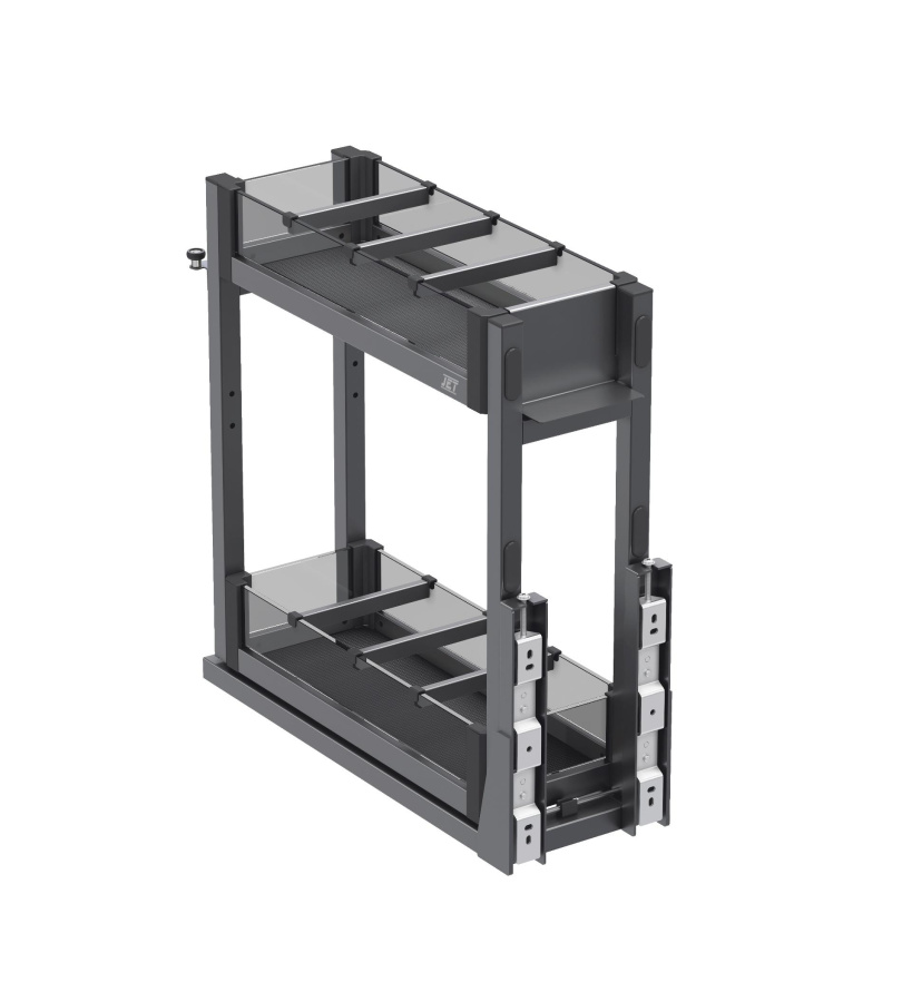 Корзина 150мм, 2 яруса, 108x467x500мм, ниж. дон. крепл., полн. выдв., с доводчиком, антрацит, Jet