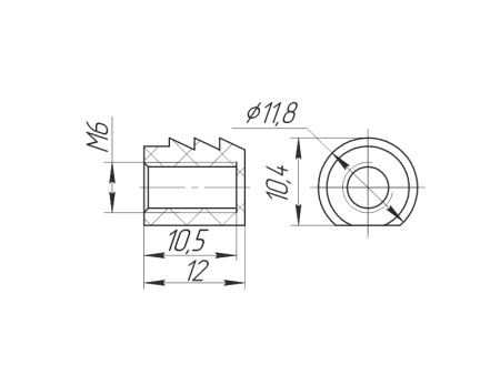 Футорка вклеиваемая, М6, 10,4х12мм, для стяжки 2,16-Д, пластик, черный, Россия