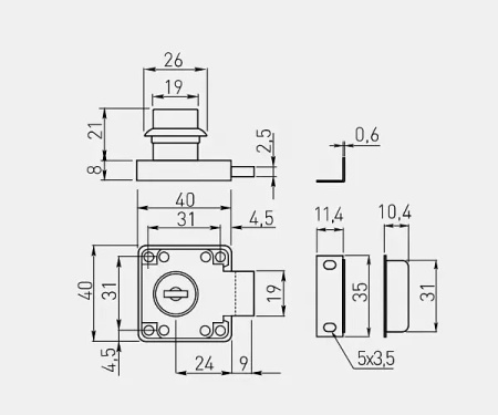 Замок мебельный №138, с ответной планкой, черный