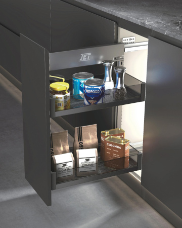 Корзина 300мм, 2 яруса, 258x461x603мм, боковое универс., полн. выдв., с доводчиком, антрацит, Jet