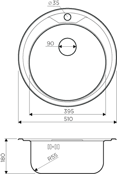 Мойка Asida 51-1-IN, нержавеющая сталь, нержавеющая сталь