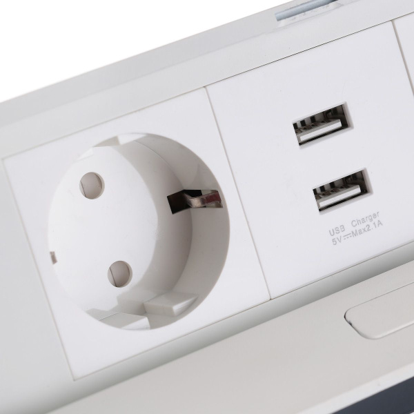 Горизонтальная, 2хEURO+2хUSB A, полуавтомат, белый, 240х120х73мм, алюминий/пластик, GTV