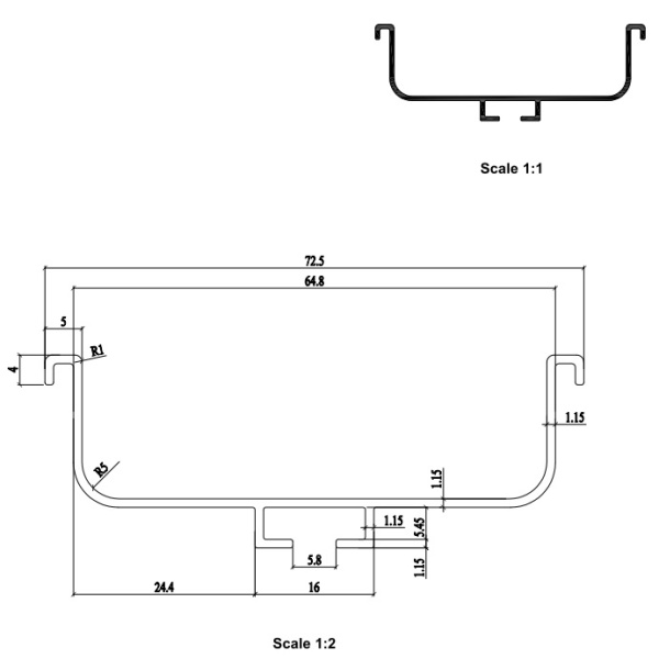 Ручка-профиль С-образная средняя, для нижних баз, L=4,05м, черный анодированный