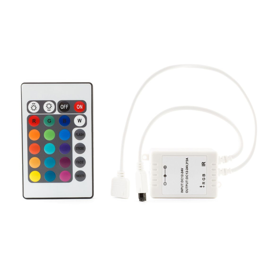 Контроллер с ИК-пультом для RGB лент, 12-24В/72-144Вт, 50х35х22м, белый