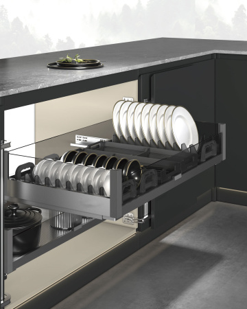 Корзина выкатная 600мм, 564x472x169мм, полн. выдв., с доводчиком, под распаш. фасад, антрацит, JET