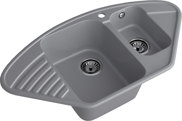 Мойка GranFest QUARZ 14, 927х497 мм, темно-серый (угловая, 1,5 чаши, без сифона)