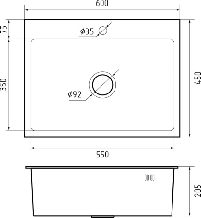 Мойка GranFest METAL 6045, 600х450 мм, нерж. сталь PVD, графит