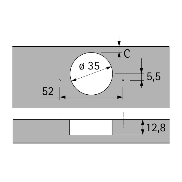 Петля INTERMAT 9944, накладная, -30°/125°, чашка TH42, d=35мм