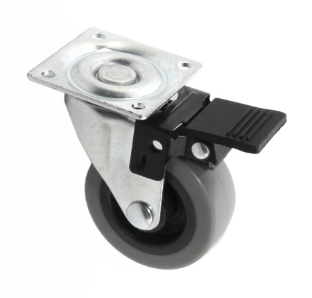 Опора колесная с площадкой, d=50мм, со стопором, резина, серый, до 35кг, h=64мм, CMF