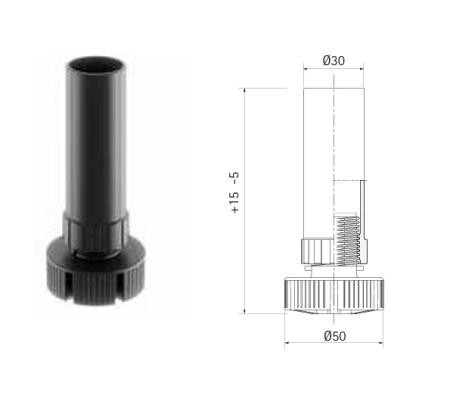 Опора регулируемая, h=80-95мм, нагрузка 530 кг, черная, Volpato