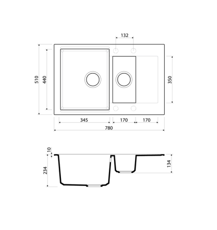 Мойка Daisen 78-2-BL, Artgranit/черный