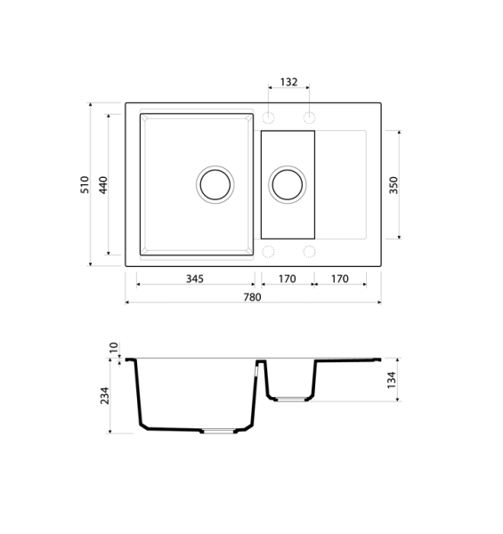 Мойка Daisen 78-2-BL, Artgranit/черный