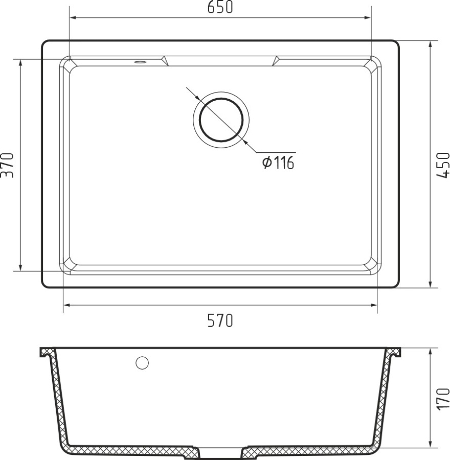 Мойка GranFest URBAN 4565, 650х450 мм, черный