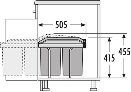 Система сортировки "Tandem", 2х15л, 252х505х455мм, в шкаф на 300мм, темно-серый