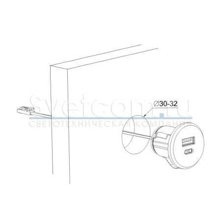 Встраиваемая 2хUSB A+C, 5В/3А (2х3.0А), вход 12В, Ø37мм, серебро, IP20, GLS